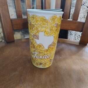Starbucks Texas Marigold Yellow Rose Flower 10oz Ceramic Travel Mug